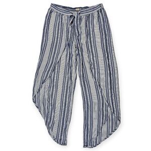 Roxy Blue and White Striped Asymmetrical Flowy Wide‎ Leg Cropped Pants Women's M